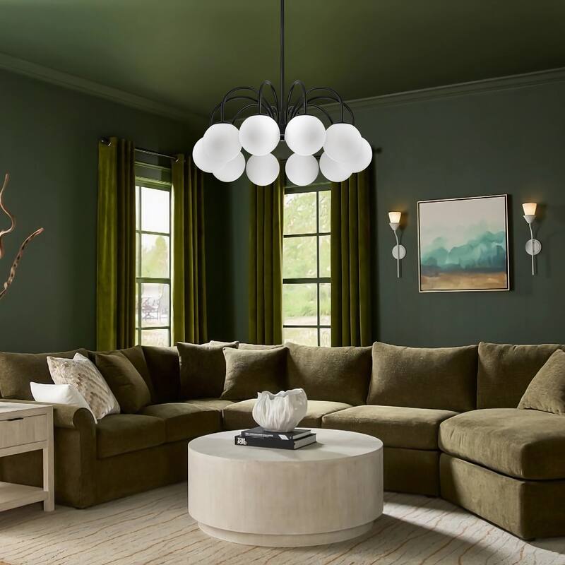 6/10-Light Modern Linear Sputnik Cluster Frosted Opaque Glass Globe Bubble Chandelier for Dining Room