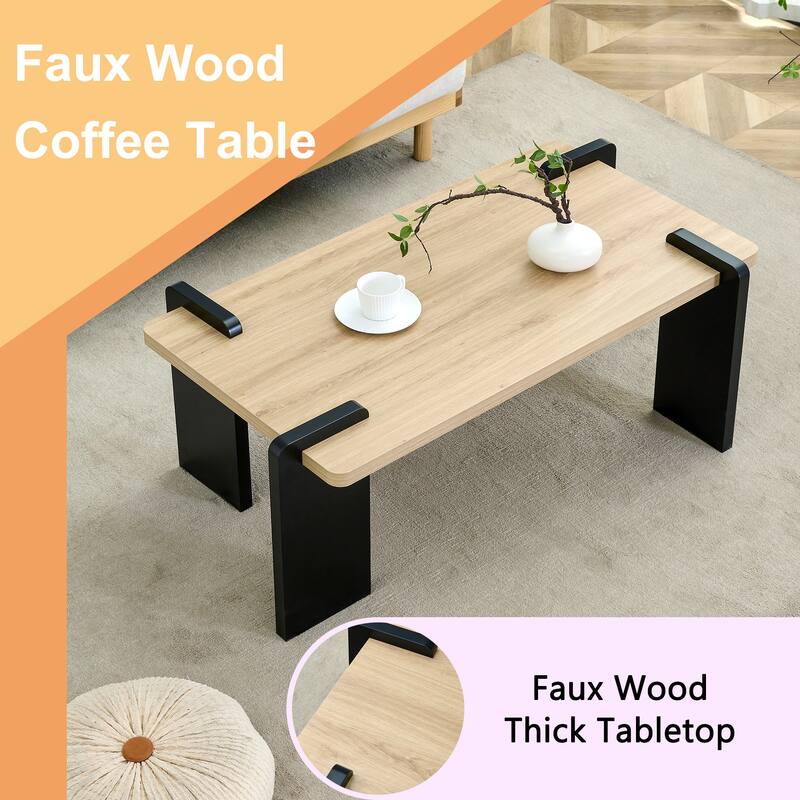 39.3" Minimalist Coffee Table, Dark Wood Finish