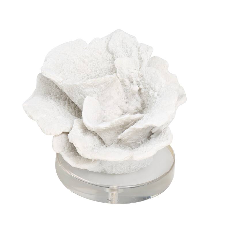 White Polystone Small Textured Coral Decorative Sculpture with Clear Acrylic Base
