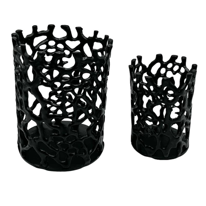 Set of 2 Decorative Handmade Aluminum Modern Candle holder - 6.5 x 6.5 x 8.5 in