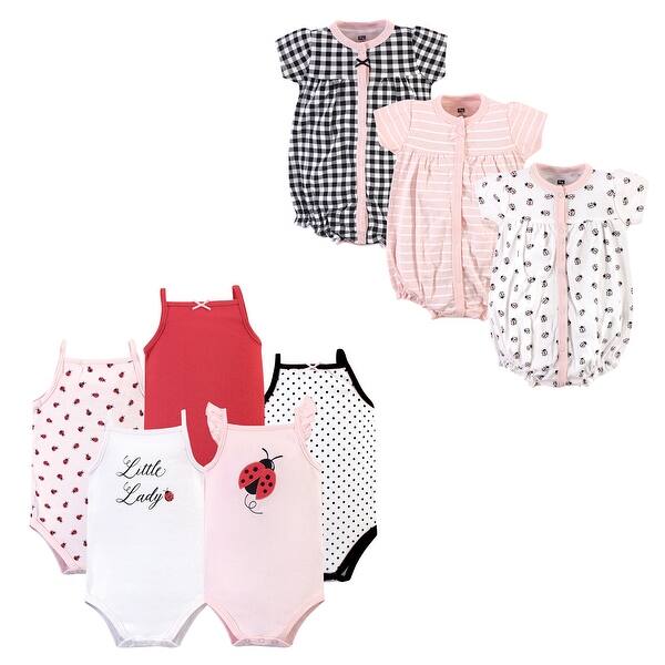 slide 1 of 1, Hudson Baby Infant Girl Cotton Bodysuits and Rompers, 8-Piece, Ladybug 0 - 3 Months - Pink