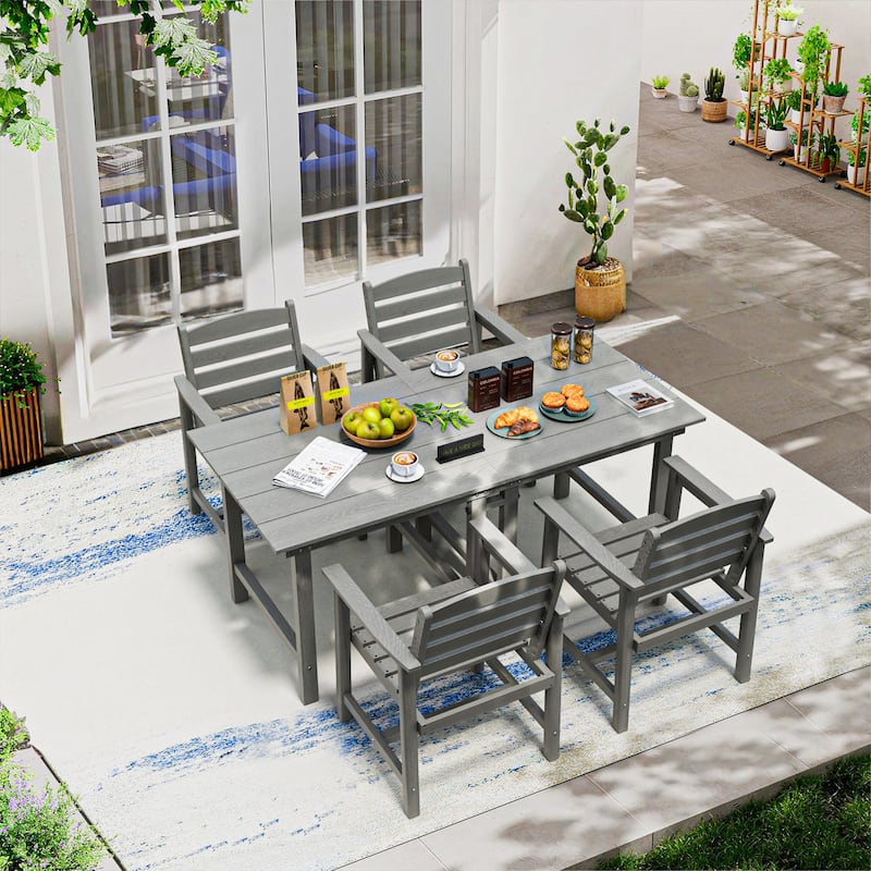 5 Piece HDPE Outdoor Dining Table Sets - Grey