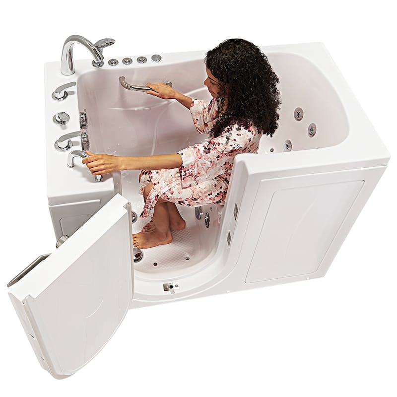 Ella Monaco 32" Acrylic Hydro Massage Walk-In Bathtub with Outward Swing Door, 5 Piece Fast Fill Faucet, 2" Dual Drain