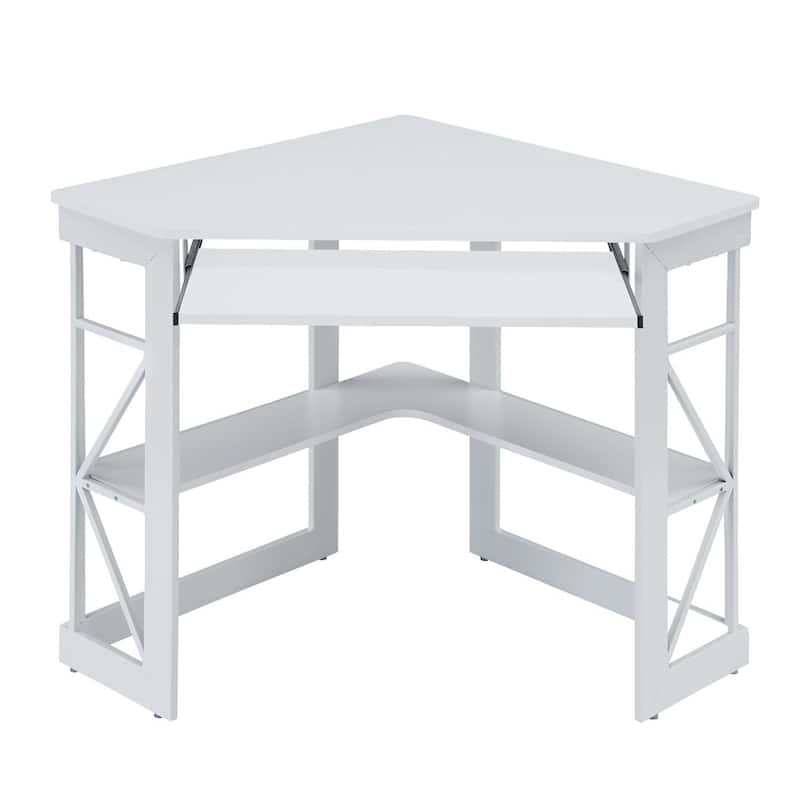 Javlergo Corner Desk with Keyboard Tray, Study Writing Computer Table for College Dorm Home Office