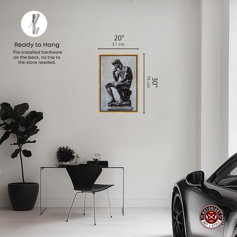 Notoriart Ebony Statue In Thought Framed Men Style 1 Piece Canvas Wall Art