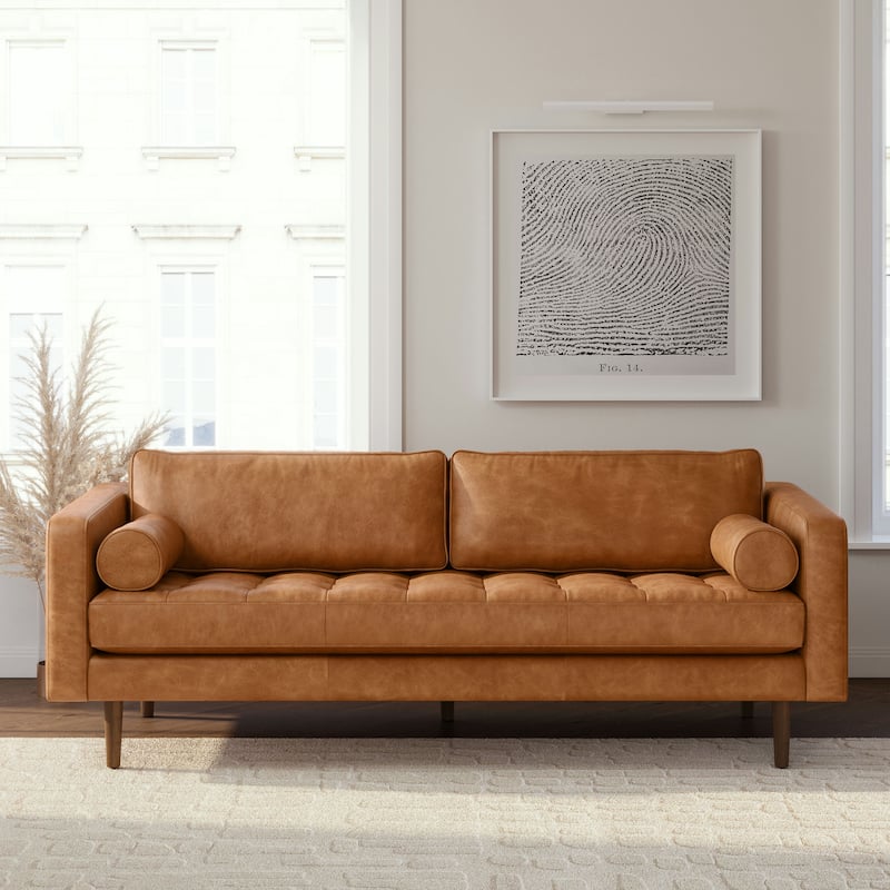 Poly & Bark Napa 88.5" Sofa - Genuine Italian Leather - Cognac Tan