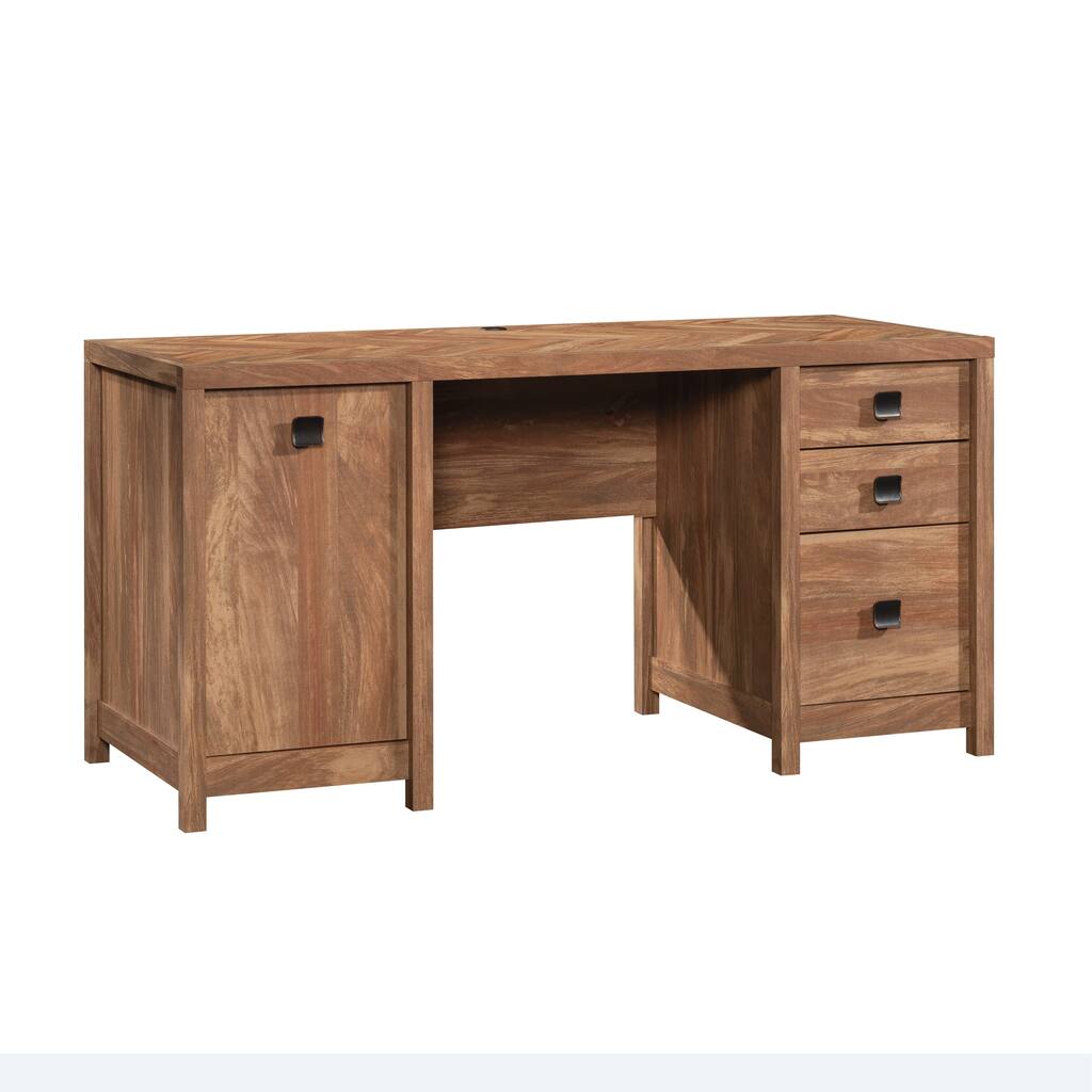 Engineered Wood Industrial Computer Desk with Three Roomy Drawers, Brown