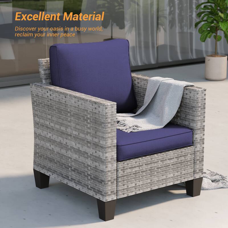 BONOSUKI 2Pcs Patio Single Sofa Set Grey Rattan Outdoor Furniture Set