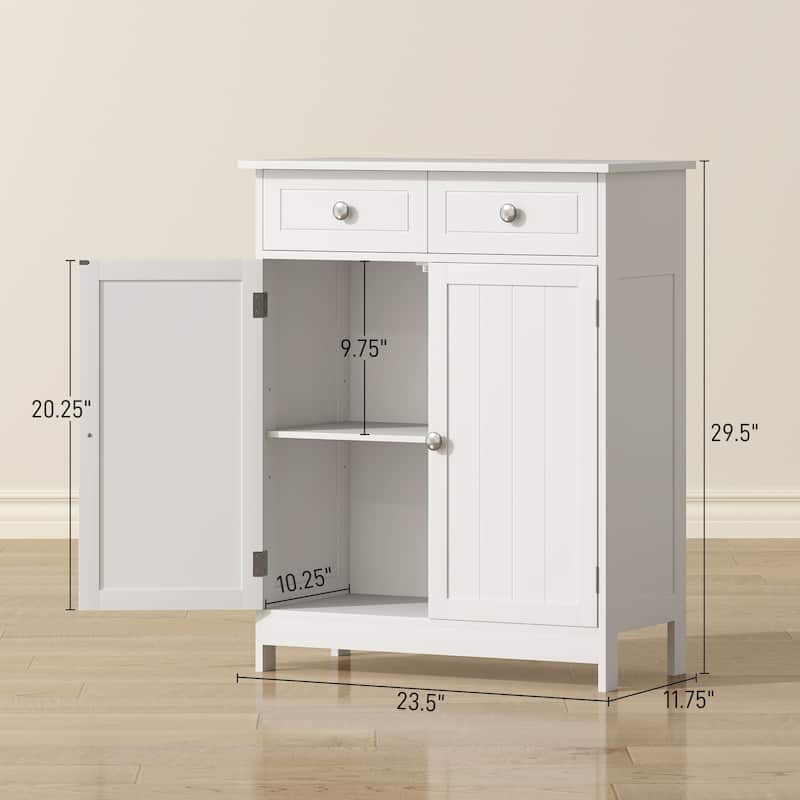 kleankin Freestanding Bathroom Storage Cabinet Organizer Floor Tower with 2 Door, 2 Drawers, Adjustable Shelf, White