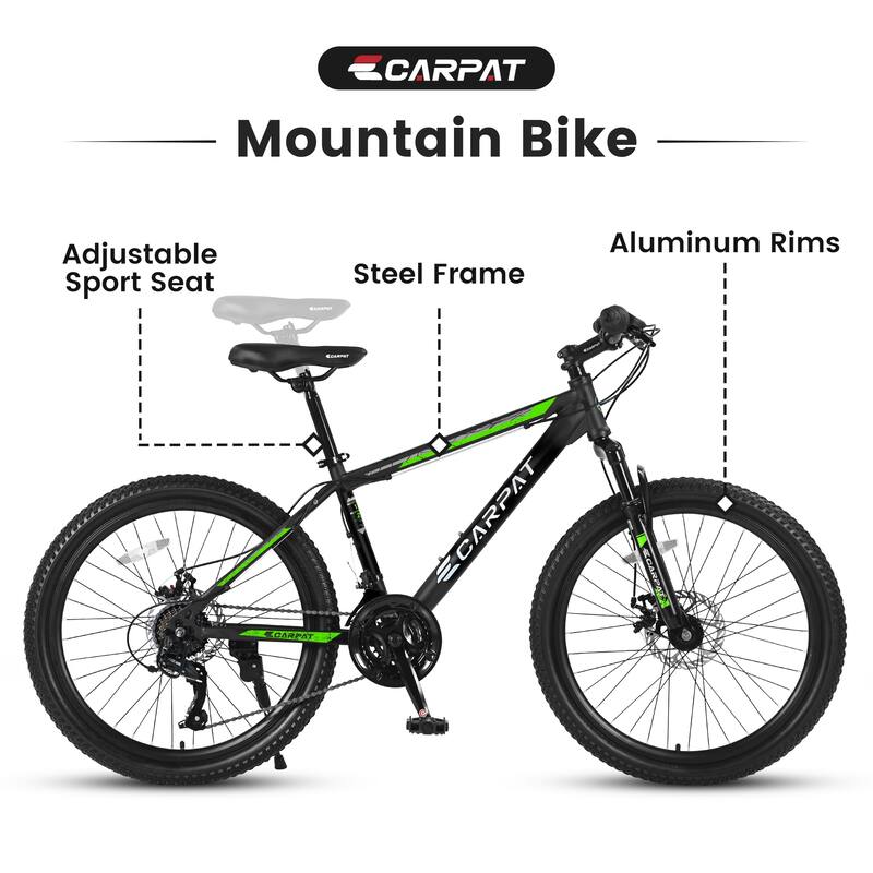 26-Inch Mountain Bike with Shimano 21 Speeds, Mechanical Disc Brakes, Steel Frame, and Suspension for Adults & Teenagers