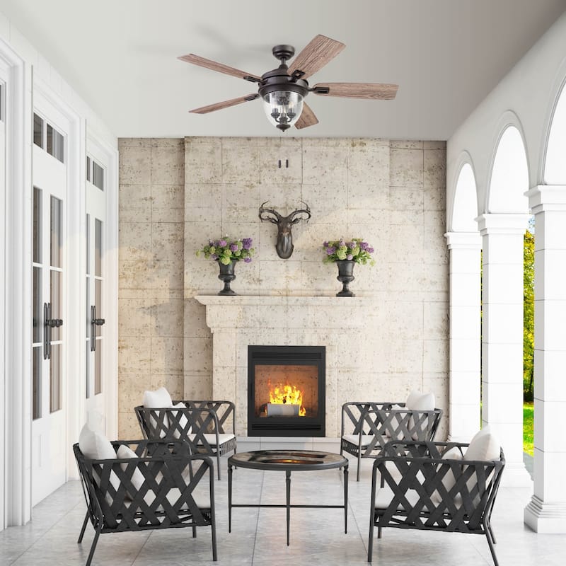 52" Honeywell Glencrest Espresso Indoor/Outdoor LED Ceiling Fan with Light, Pull Chain, ETL Damp Rated