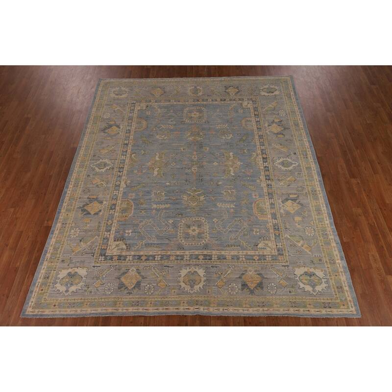 Light Blue Oushak Vegetable Dye Turkish Area Rug Handmade Wool Carpet - 8'5"x 9'11"