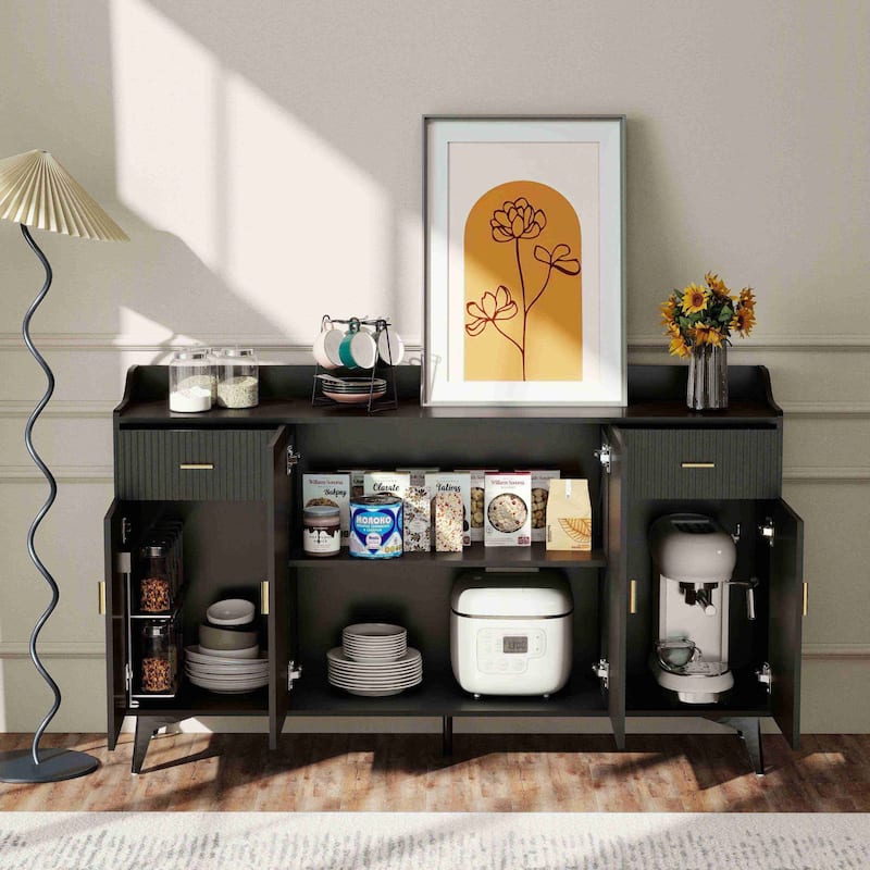 Wooden Accent Cabinet, Sideboard Credenza or TV Stand with Cabinet Doors and Adjustable Shelves