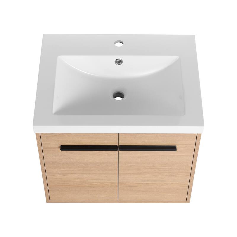 GDFStudio - Levistar Modern Wall-Mounted Bathroom Vanity Set with Scratch-Resistant Resin Sink & Soft Close Doors
