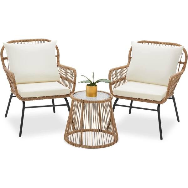 EROMMY 3-Piece Patio Conversation Set with Glass Table & 2 Armchairs, Seat Cushions