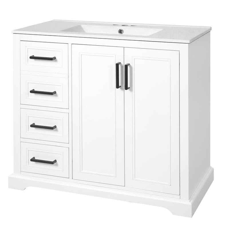 36" Modern Bathroom Vanity with Ceramic Sink, Soft-Close Door, Adjustable Shelf & 3 Drawers, Ample Storage