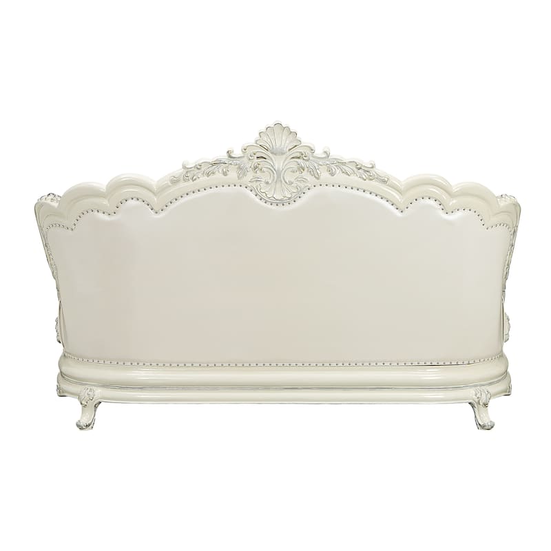 Seville Pearl White and Antique White Sofa with 7-Pillow
