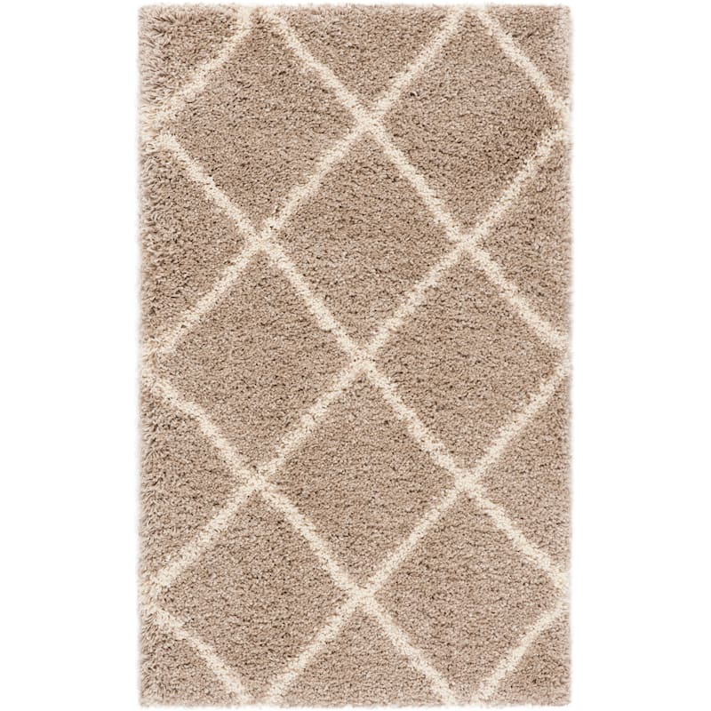 SAFAVIEH Hudson Shag Estella Diamond Trellis 2-inch Thick Rug - 2' x 3' - Beige/Ivory
