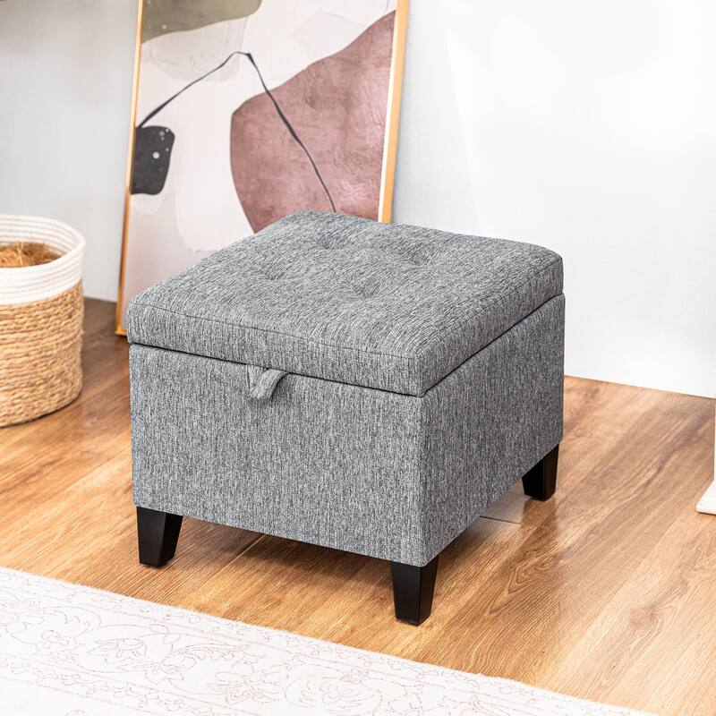 Adeco Faux Leather Tufted Flip Top Storage Ottoman