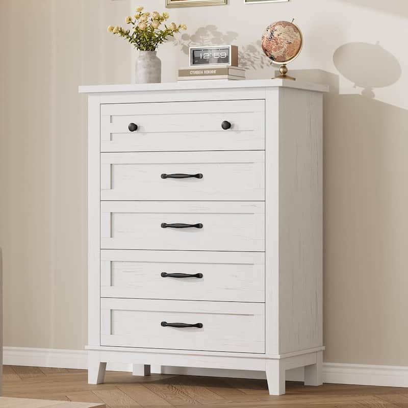 41.3" Tall Vertical Freestanding 5 Drawer Dresser for Living Room, Bedroom, Entryway - White