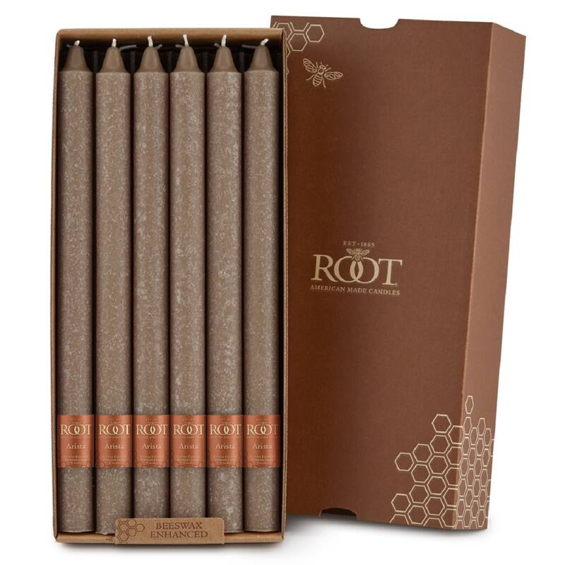 ROOT 12 Inch Unscented Timberline Arista Taper Candles box of 12 - 12 X 7/8 - Portobello