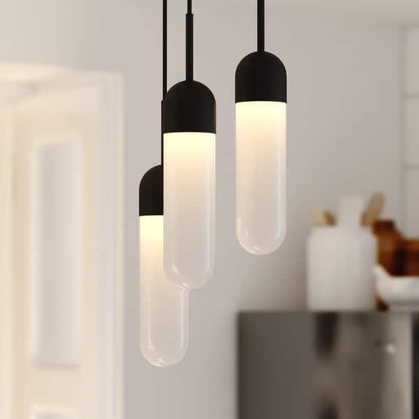 slide 2 of 11, Thalia 3L Contemporary Pendant Light White Pill Glass Matte Black - 10-in W x 21-in H x 10-in D