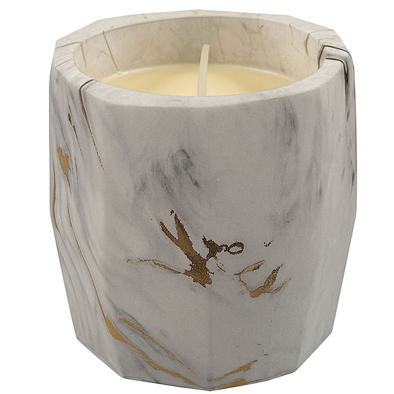 White Gold Marbled Candle Jar 11 Oz Ceramic Floral Aria Home - White