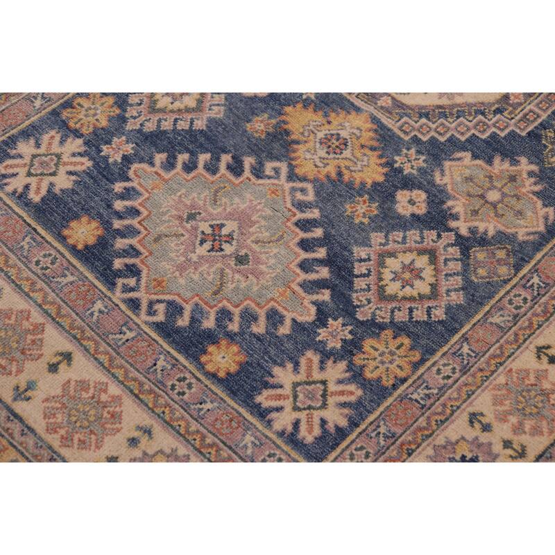 Bohemian Kazak Conrad Light Blue/Beige Wool Rug - 4'0'' x 6'1''
