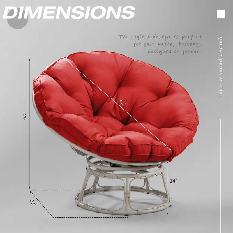 Cozywor Wicker Outdoor Patio Swivel Papasan Lounge Chair with Cushions