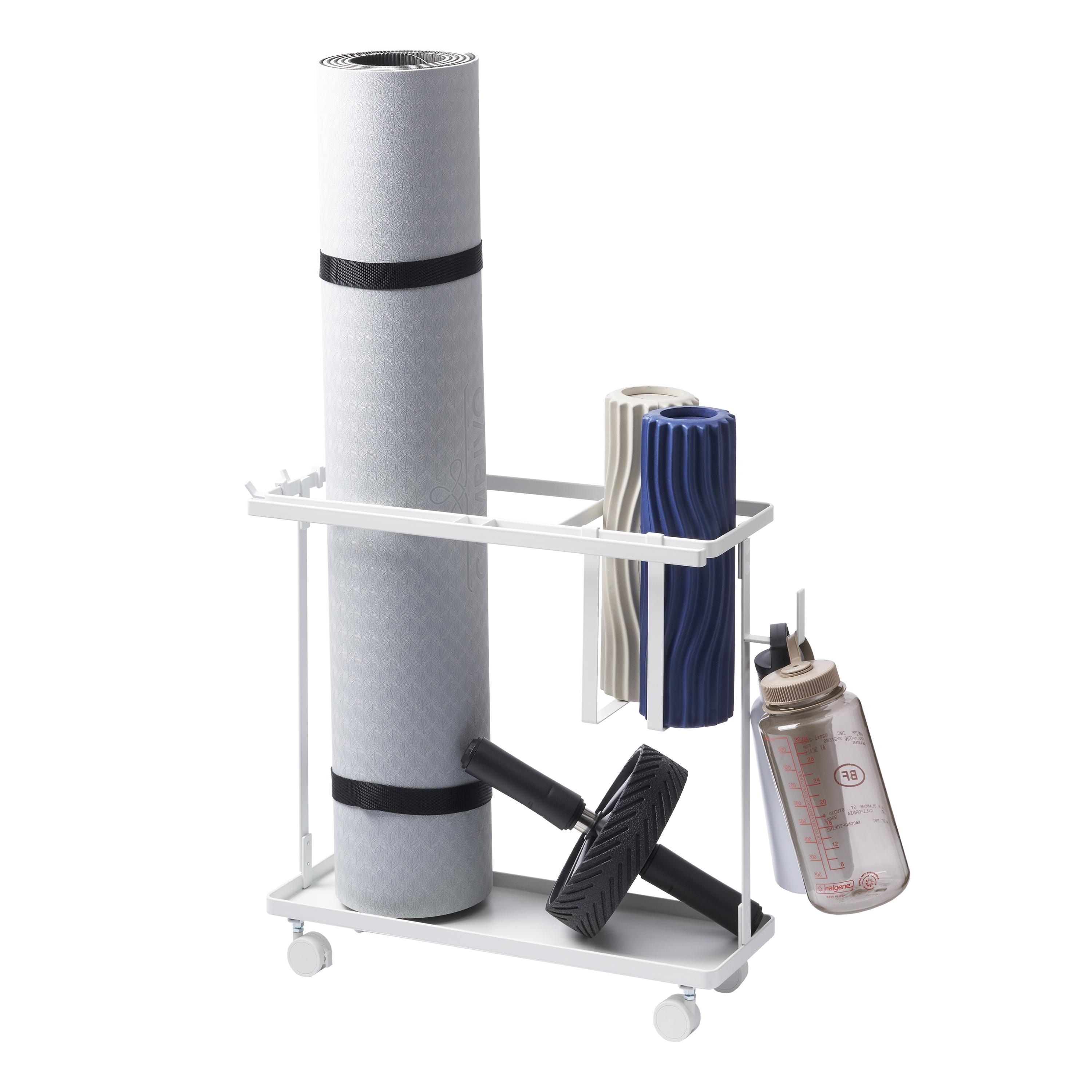 Yamazaki Home Fitness Equipment Storage Cart, Steel, Holds 16.5 lbs, Wheels - L 7.28 x W 19.8 x H 17.91 inches