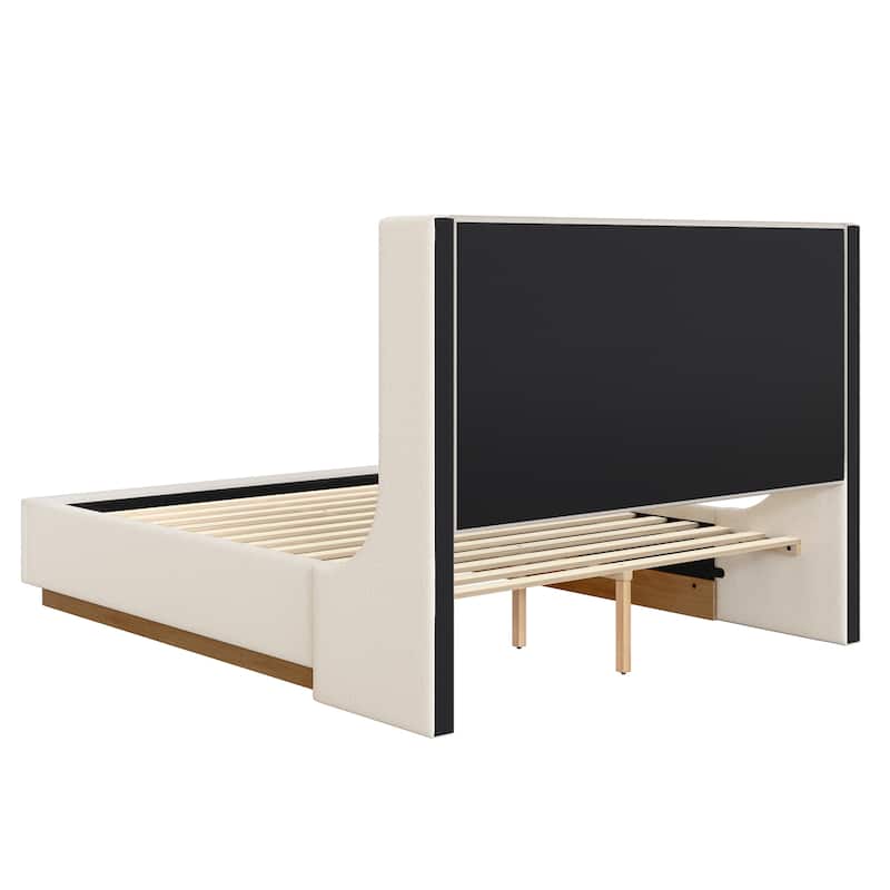 Modern Wooden Queen/King Size Upholstered Platform Bed with Headboard