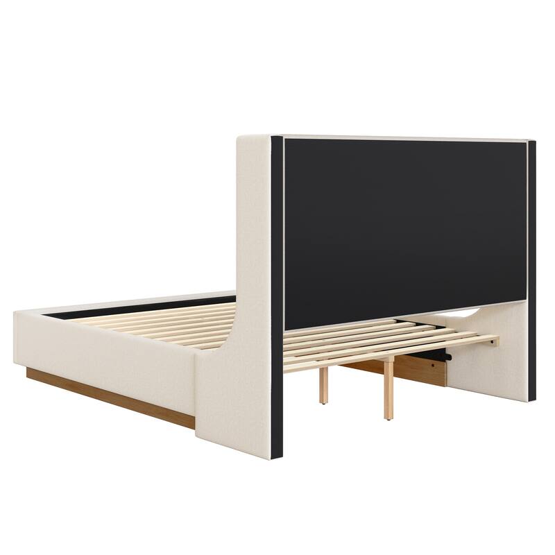 Wooden Upholstered Platform Bed with Padded Headboard-Queen/King Size