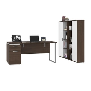 Bestar Aquarius 3-Piece Computer Desk and Two Bookcases (Antigua and White)