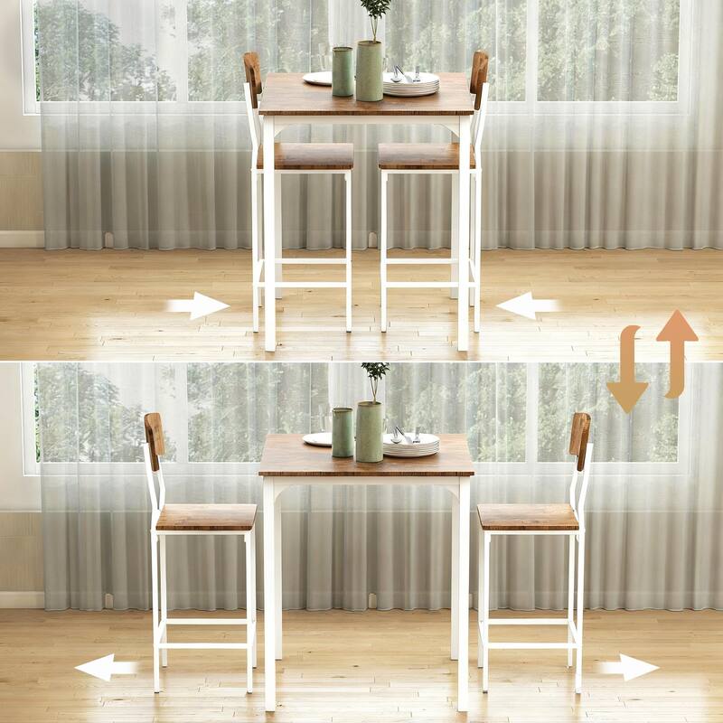 HOMCOM 3 PCs Modern Counter Height Dining Table Set with 2 Matching Stools Foorest Steel Legs