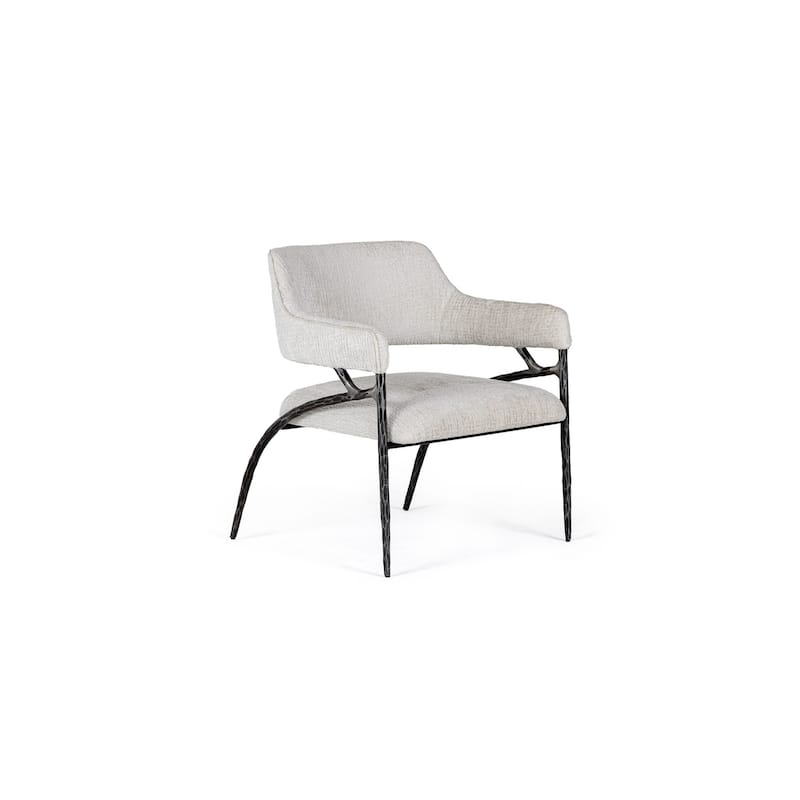 Modrest Ector Modern Off-White Fabric & Forged Metal Accent Chair