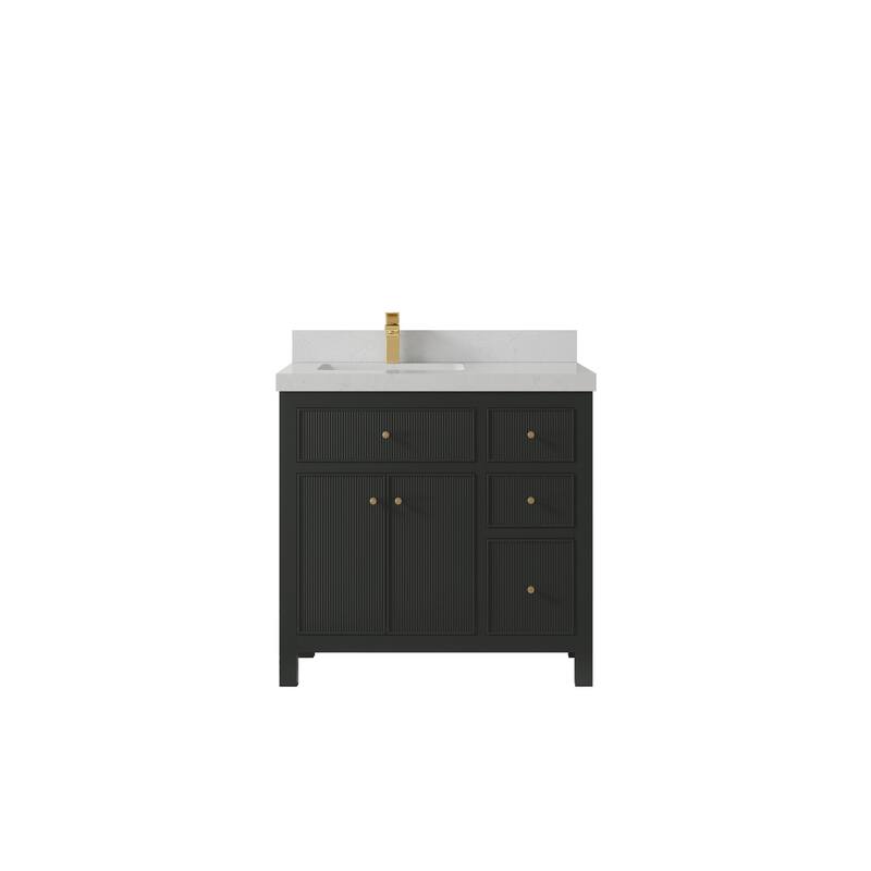 Willow Collections 36 in W x 22 in D Sonoma Left Offset Free Standing Reeded Bathroom Vanity with Countertop - 2" Carrara Quartz - Black Top