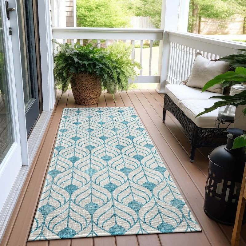 Machine Washable Indoor/ Outdoor Chantille Contempoary Geo Rug - Teal - 2'3" x 7'6"