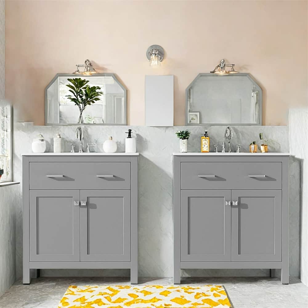 60" Bathroom Vanity Set with Double Vanities (Separate),Ceramic Sinks