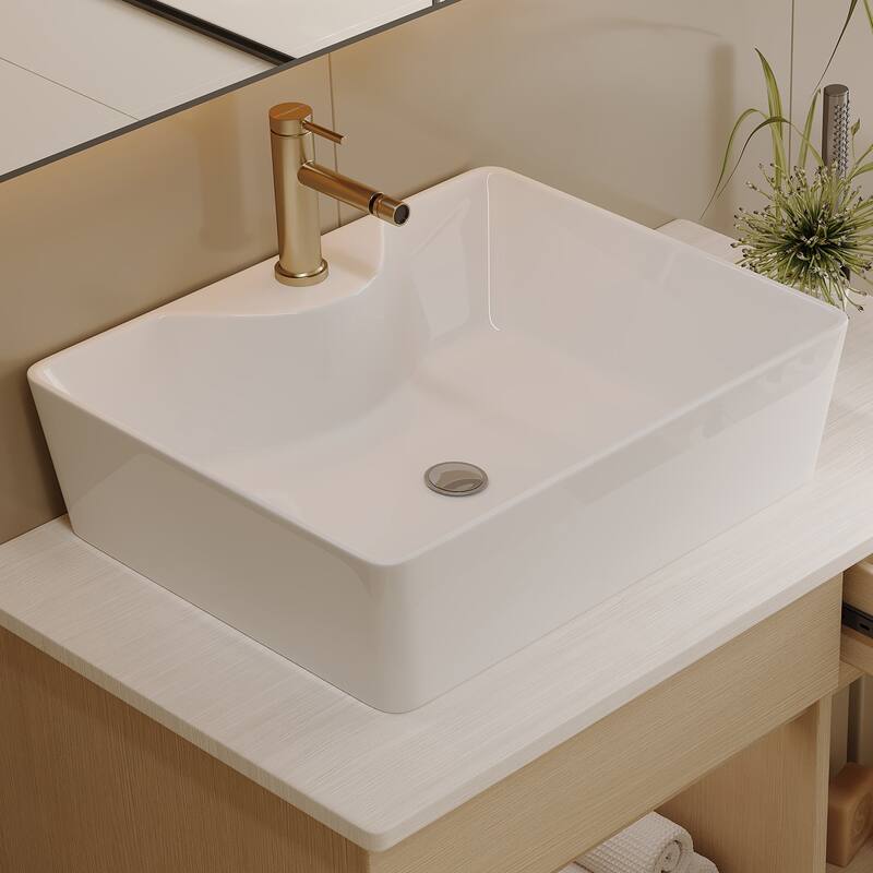 Modern Floating Bathroom Vanity with Ceramic Vessel Sink, Wall-Mounted Solid Wood Bathroom Cabinet with Soft-Close Drawers