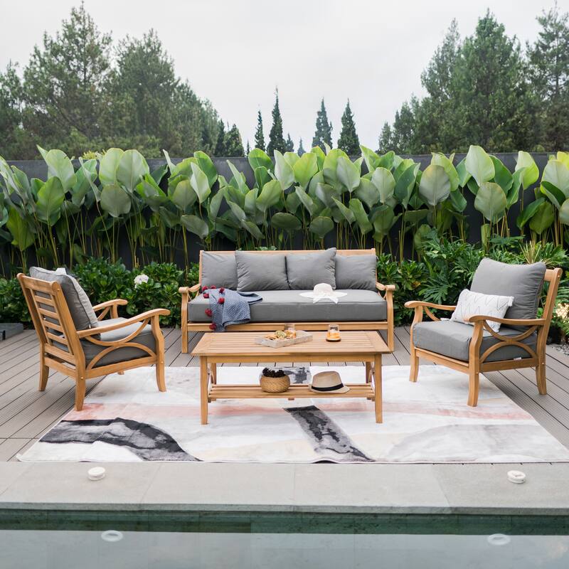 Cambridge Casual Lowell 4-piece Teak Wood Patio Conversation Set with cushion