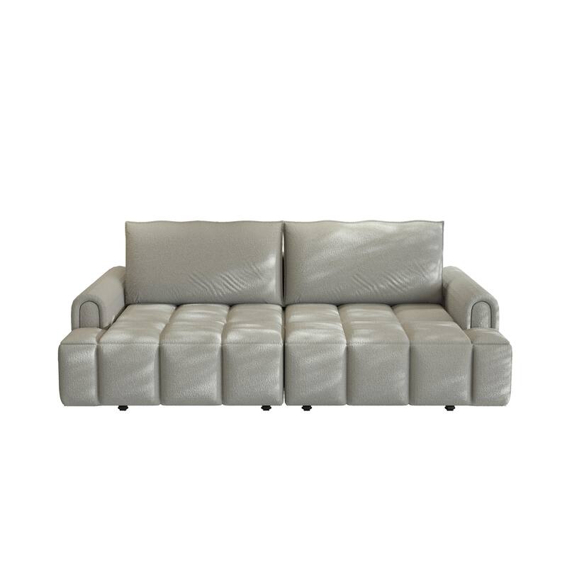 90.2" Sleeper Sofa with Pull-Out Bed, 3-in-1 Convertible Sofa Bed, Large Teddy Loveseat with Adjustable Backrest & Storage Seats