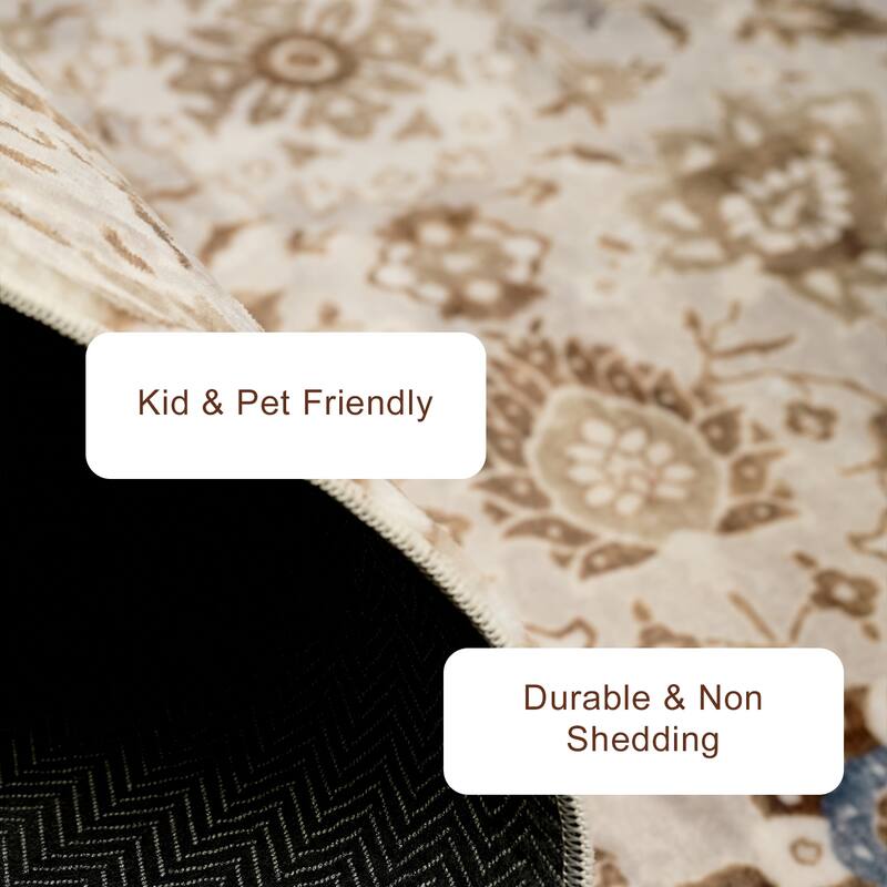 ECARPETGALLERY Lunelle Traditional Machine Washable Grey & Brown Area Rug