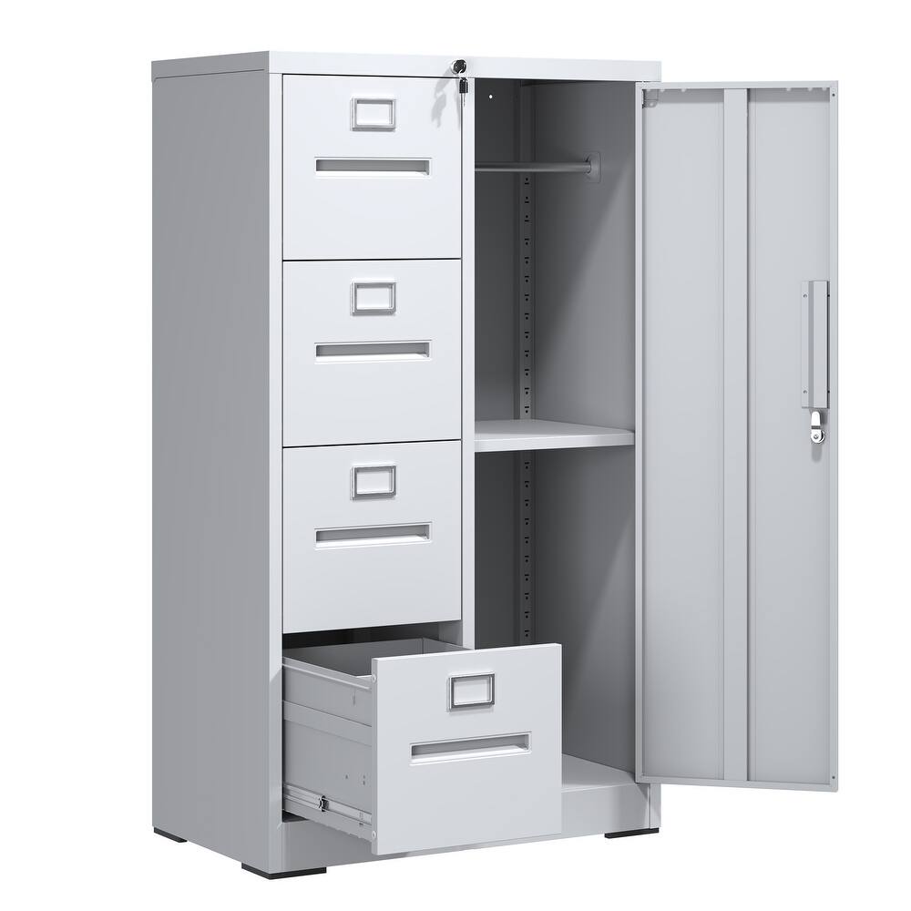 Metal Storage Vertical Filing Cabinet with Lock, Steel File Locker with 4 Drawers and 1 door for Office