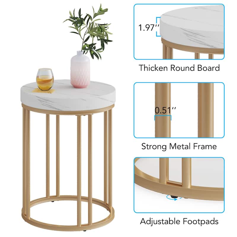 Round Side Table End Table for Living Room Bedroom, Thick Sturdy
