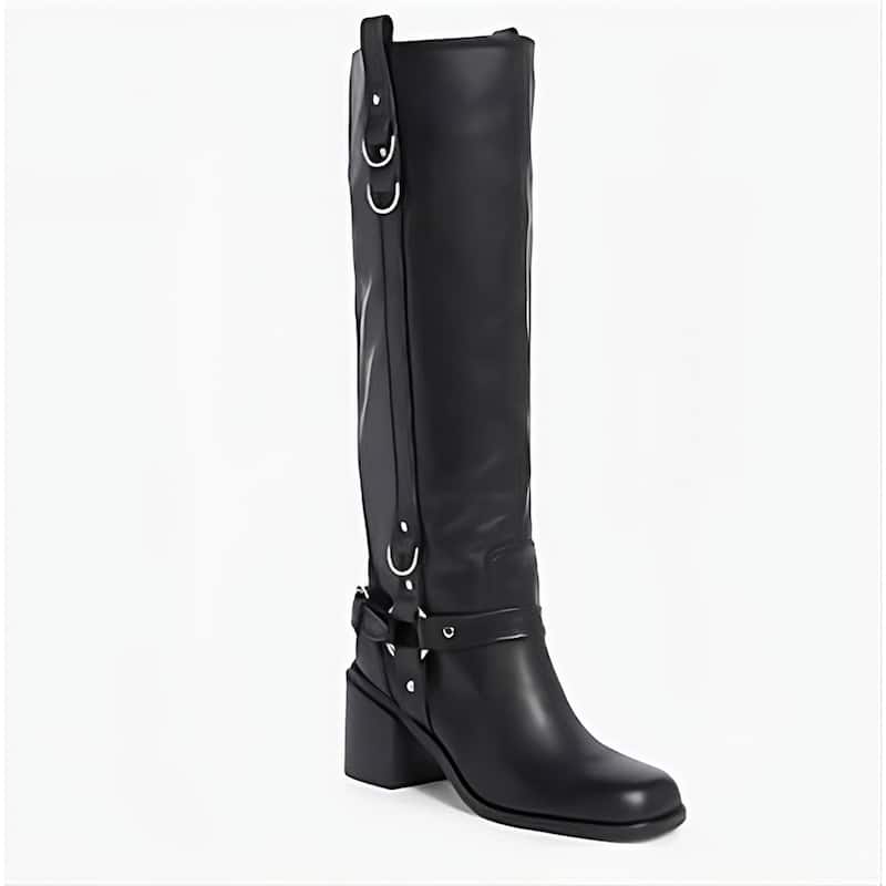 Steve Madden Elizah Leather Knee-High Moto Boot - Black - 7