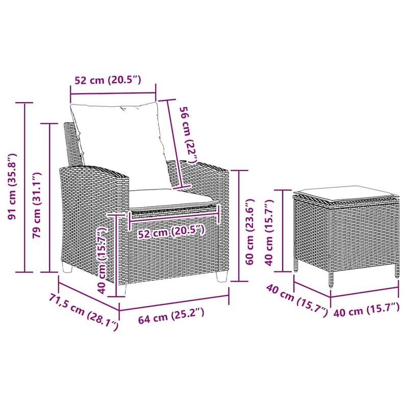 vidaXL Patio Sofa with Cushions 2-Seater Modular Couch Loveseat Poly Rattan - 24.4 x 51.6 x 27.2 in