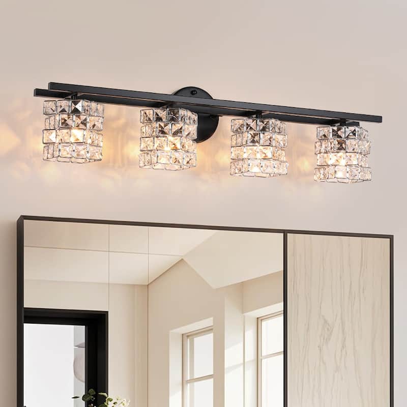 Mosaic Crystal Cube Shade Linear Bathroom Vanity Light - 4-Light