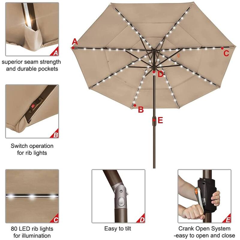 Tradesparker Multicolor Sunbrella 9ft/10x6.5ft Patio Market Outdoor Table Umbrella