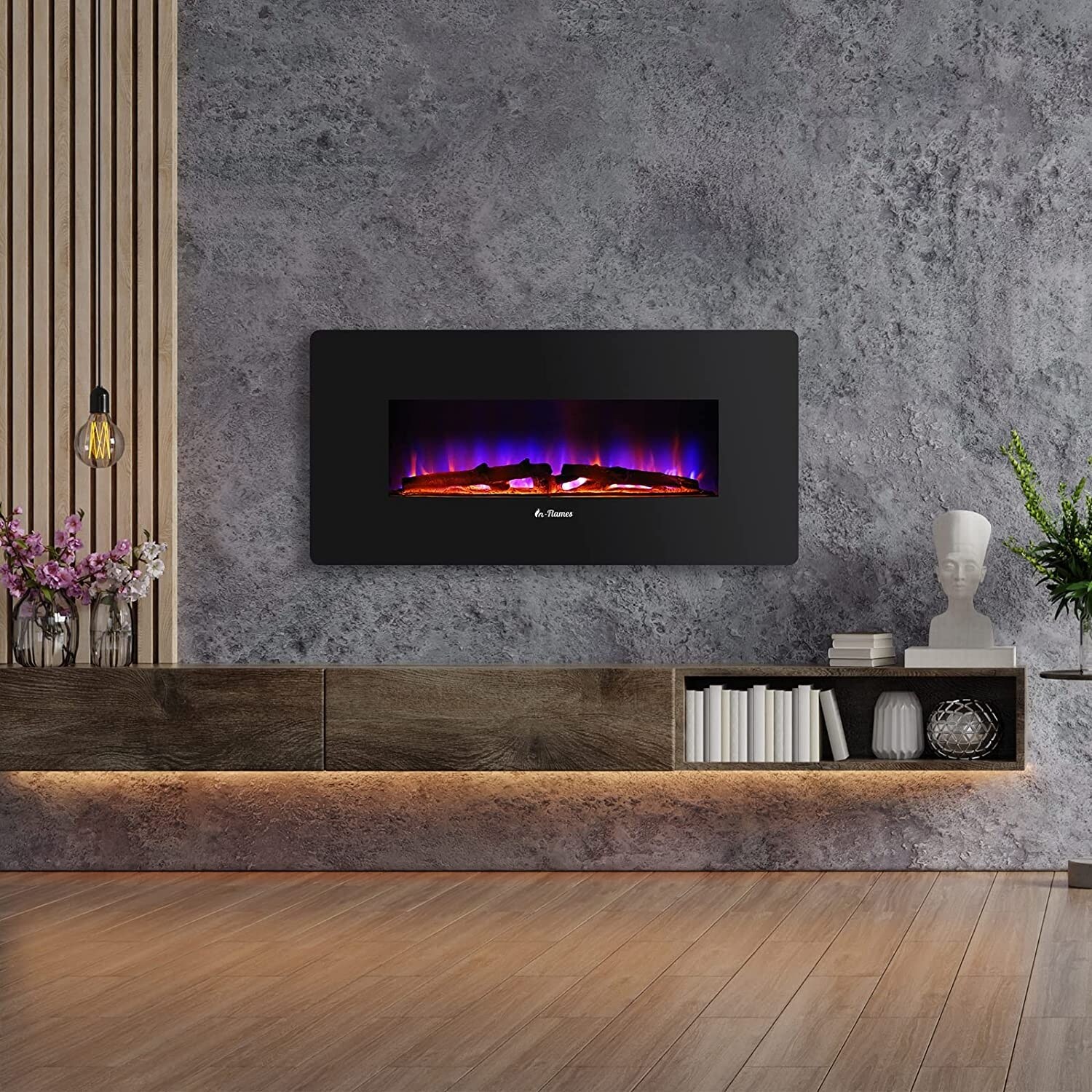 TURBRO 42 Inch Electric Wall Mounted Fireplace, Adjustable Flame Effects,  Thermostat, Timer, Remote Control, 1400W Heater - On Sale - Bed Bath u0026  Beyond - 36024015
