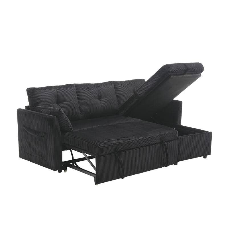 The L-shaped storage seat assembly sofa folds into a recliner
